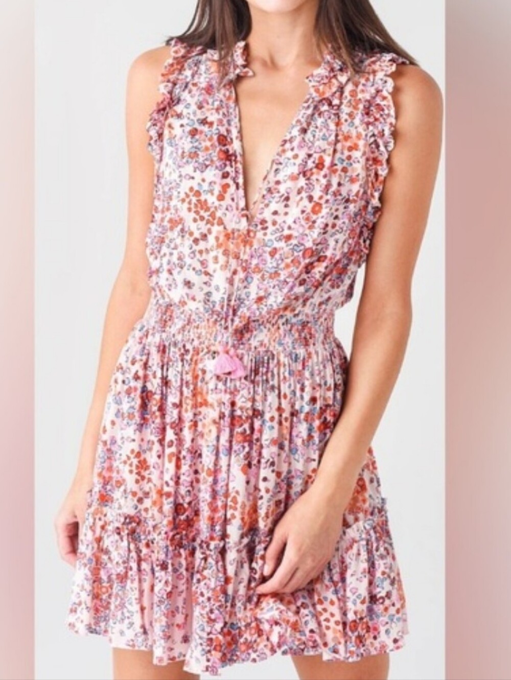 Poupette St Barth  Xs Floral Pink Ruffle Tiered Sundress